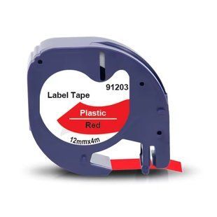 Картридж DYMO LetraTag 91203 12 мм, пластикова стрічка, чорний текст на червоному 91203 фото